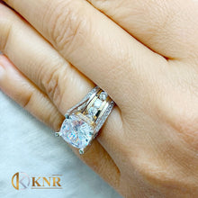 Load image into Gallery viewer, Cushion Cut Moissanite And cvd Round Cut Side Diamond Engagement Ring 14k Solid And Heavy White And Yellow Gold Wedding Ring 6.50ctw
