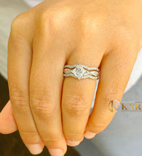 Load image into Gallery viewer, Princess Cut Moissanite and Round Cut Sides Engagement Ring And Two Stackable Bands Set In 14k Solid White Gold Wedding Bridal Set 1.70ctw
