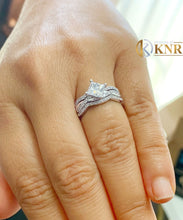Load image into Gallery viewer, Princess Cut Moissanite and Round Cut Cvd Diamond Engagement Ring And Two Matching Bands 14k Solid White Gold Wedding Bridal Ring 1.70ctw
