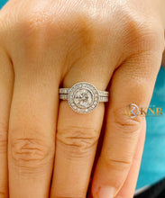 Load image into Gallery viewer, Round Cut Diamond Engagement Ring And Matching Band Bezel Set Antique Filigree Style Wedding Set IGI Certified 14k Solid White Gold 1.70ctw
