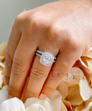 Load image into Gallery viewer, Cushion Cut Moissanite And Round Cut Sides Cvd Diamond Engagement Ring And Band Bridal Wedding Set 14k Solid White Gold Double Halo Set 2.00
