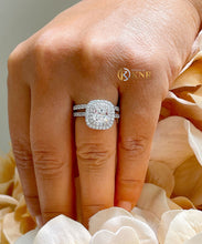 Load image into Gallery viewer, Cushion Cut Moissanite And Round Cut Sides Cvd Diamond Engagement Ring And Band Bridal Wedding Set 14k Solid White Gold Double Halo Set 2.00
