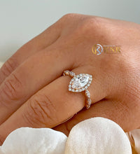 Load image into Gallery viewer, Marquise Cut Moissanite And Round Cut Sides Engagement Ring Halo Style Set In 14k Solid Rose Gold Filigree Style Bridal Wedding Ring 1.35ctw
