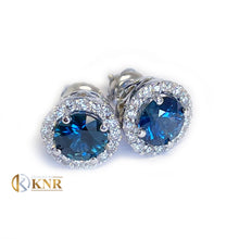 Load image into Gallery viewer, Round Cut Natural Sapphire And Diamond Halo Style Earrings Wedding Gift Anniversary Earrings Bridal Stud Earrings Sapphire Earrings 2.00ctw
