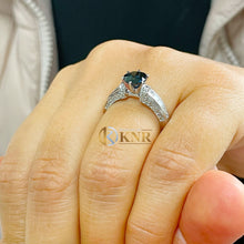 Load image into Gallery viewer, Round Cut Natural Sapphire And Natural Diamond Ring Wedding Ring Princess Cut Bridal Anniversary Ring Filigree 14K Solid White Gold 2.35ctw
