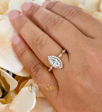 Load image into Gallery viewer, Marquise Cut Moissanite And Round Cut Sides Engagement Ring Halo Style Set In 14k Solid Rose Gold Filigree Style Bridal Wedding Ring 1.35ctw

