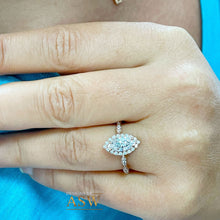 Load image into Gallery viewer, Marquise Cut Moissanite And Round Cut Sides Engagement Ring Halo Style Set In 14k Solid Rose Gold Filigree Style Bridal Wedding Ring 1.35ctw
