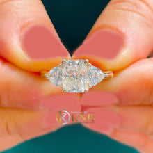 Load image into Gallery viewer, Radiant Shape Center And Trillion Cut Sides Moissanite Engagement Ring 14k Solid Yellow Gold Three Stone Style Wedding Bridal Ring 3.30ctw
