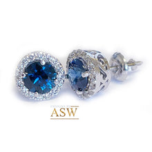 Load image into Gallery viewer, Round Cut Natural Sapphire And Diamond Halo Style Earrings Wedding Gift Anniversary Earrings Bridal Stud Earrings Sapphire Earrings 2.00ctw
