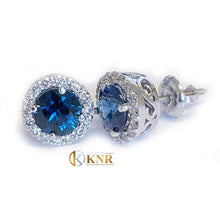 Load image into Gallery viewer, Round Cut Natural Sapphire And Diamond Halo Style Earrings Wedding Gift Anniversary Earrings Bridal Stud Earrings Sapphire Earrings 2.00ctw
