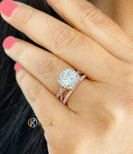 Load image into Gallery viewer, Cushion Cut Moissanite and Round Cut Sides Engagement Ring And Matching Band Halo Style Wedding Ring 14k Solid Rose Gold Bridal Set 3.00ctw
