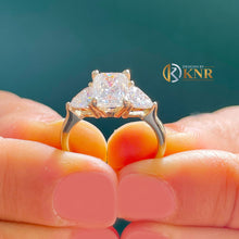 Load image into Gallery viewer, Radiant Shape And Trillion Cut Diamonds Engagement Ring Three Stone Style IGI Certified 14k Solid Yellow Gold Bridal Wedding Ring 2.80ctw
