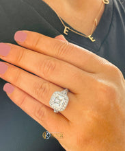 Load image into Gallery viewer, Asscher Cut And Round And Baguettes Cut Side Diamond Engagement Ring IGI Certified 14k Solid White Gold Halo Deco Style Wedding Ring 3.75ctw
