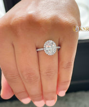 Load image into Gallery viewer, Oval Shape Moissanite and Round Cut Sides Natural Diamond Engagement Ring 14k Solid White Gold Wedding Ring Halo Style Bridal Ring 3.70ctw
