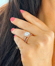 Load image into Gallery viewer, Cushion Cut Moissanite and Round Cut Sides Cvd Diamond Engagement Ring And Matching Band 14k Solid Rose Gold Halo Style Wedding Set 3.00ctw
