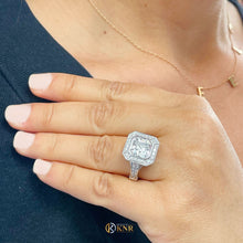 Load image into Gallery viewer, Asscher Cut Moissanite Center and Round Cut Sides Engagement Ring Bezel Set Wedding Bridal Ring For Her 14k Solid and Heavy White Gold 4.60

