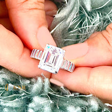 Load image into Gallery viewer, Emerald Cut Moissanite Engagement Ring Set In 14k Solid And Heavy White Gold Bridal Ring Wedding Propose Ring Prong Set Women's Ring 6.00ctw
