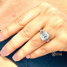 Load image into Gallery viewer, Emerald Cut Moissanite Engagement Ring Set In 14k Solid And Heavy White Gold Bridal Ring Wedding Propose Ring Prong Set Women's Ring 6.00ctw
