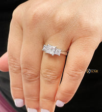 Load image into Gallery viewer, Princess Cut Moissanite Engagement Ring Three Stone Style Wedding Bridal Ring In 14k Solid White Gold Ring For Her Minimalist Style 2.50ctw
