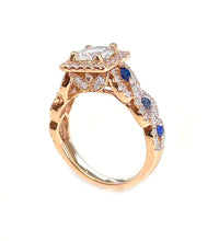 Load image into Gallery viewer, Round Cut Moissanite And Sapphire Halo Style Engagement Ring Set In 14K Solid Rose Gold Bridal Wedding Ring Braided Design Ring 2.00ctw

