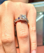 Load image into Gallery viewer, Round Cut Moissanite And Sapphire Halo Style Engagement Ring Set In 14K Solid Rose Gold Bridal Wedding Ring Braided Design Ring 2.00ctw
