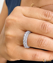 Load image into Gallery viewer, Round Cut Moissanite Three Sided Eternity Band Set In 14k Solid White Gold Anniversary Band Prong Set Bridal Band Design Wedding Band 4.00ct
