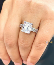 Load image into Gallery viewer, Emerald Cut Moissanite Engagement Ring Set In 14k Solid And Heavy White Gold Bridal Ring Wedding Propose Ring Prong Set Women's Ring 6.00ctw
