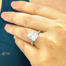 Load image into Gallery viewer, Radiant Cut Moissanite And Round Sides Engagement Ring Solitaire 14k Solid White Gold Bridal Set Wedding Ring Anniversary Ring For Her 3.80
