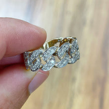 Load image into Gallery viewer, Men's 14K Solid Yellow Gold Round Cut Natural Diamonds Ring Pave Set Men's Band Link Chain Style Men's Wedding Band Roght Hand Ring 1.00ctw
