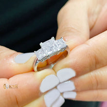 Load image into Gallery viewer, Princess Cut Engagement Ring Wedding Bridal Anniversary Three Stone Style IGI Certified 14k Solid White Gold Wedding Ring 2.50ct F-VS2
