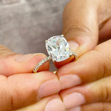 Load image into Gallery viewer, Cushion Cut Moissanite And Round Cut Natural Sides Diamonds Engagement Ring Solitaire Set In 14K Solid Yellow Gold Wedding Ring 5.00ctw
