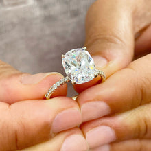 Load image into Gallery viewer, Cushion Cut Center Moissanite And Round Cut Sides Engagement Ring Four Prong set Bridal Wedding Ring For Her In 14K Solid Yellow Gold 5.00ct
