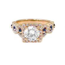 Load image into Gallery viewer, Round Cut Moissanite And Sapphire Halo Style Engagement Ring Set In 14K Solid Rose Gold Bridal Wedding Ring Braided Design Ring 2.00ctw
