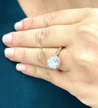 Load image into Gallery viewer, Round Cut Diamond Engagement Ring Halo Prong Bridal Wedding Halo IGI Certified 14K Solid Rose Gold 3.40ctw F-VS2
