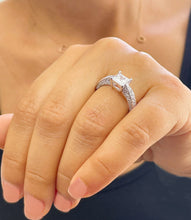 Load image into Gallery viewer, Princess Cut Moissanite And Round Cut Sides Engagement Ring Three Sided Style Bridal Ring 14K Solid White Gold Wedding Ring For Her 2.40ctw
