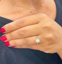 Load image into Gallery viewer, Round Cut Moissanite and Round Cut Natural Diamond Sides In 14k Solid White Gold Engagement Ring Prong Set Minimalist Wedding Ring 1.40ctw
