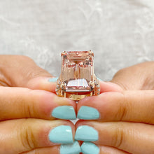 Load image into Gallery viewer, Emerald Cut Pink Morganite And Cvd Emerald Cut Sides Diamond Engagement Ring Bridal Wedding Ring Right Hand Ring 14k Solid Rose Gold 13.50ct
