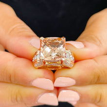 Load image into Gallery viewer, Cushion Cut Pink Morganite And Round Cut Sides Round Cut Cvd Diamond Engagement Ring Right Hand Ring 14k Solid Rose Gold Wedding Ring 6.50ct

