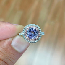 Load image into Gallery viewer, Natural Round Cut Tanzanite and Natural Pink Sapphires And Diamonds Double Halo Ring Engagement Ring 14K Solid White And Rose Gold 2.20ctw

