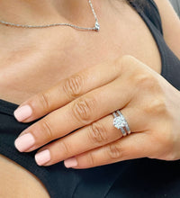 Load image into Gallery viewer, Round Cut Moissanite Engagement Ring And Matching Band Wedding Set Bridal Ring And Band Set Set In 14K Solid White Gold Ring Set 1.90ctw
