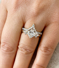 Load image into Gallery viewer, Asscher Cut Moissanite and Round And Pear Cut Cvd Diamond Engagement Ring And Matching Band Set In 14k Solid Yellow Gold Wedding Set 2.50ctw
