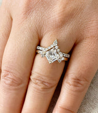 Load image into Gallery viewer, Asscher Cut Moissanite and Round And Pear Cut Sides Engagement Ring And Matching Band In 14k Solid Yellow Gold Wedding Bridal Set 2.50ctw
