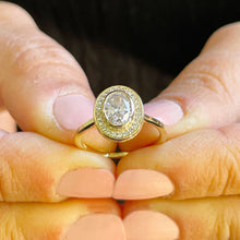 Load image into Gallery viewer, Oval Cut Moissanite and Round Cut Sides Engagement Ring Bezel Set 14k Solid Yellow Gold Bridal Ring Propose Ring Minimalist Design 1.20ctw
