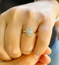 Load image into Gallery viewer, Oval Cut Moissanite and Round Cut Sides Engagement Ring Bezel Set In 14k Solid Yellow Gold Halo Style Bridal Propose Ring For Her 1.20ctw
