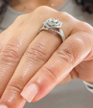 Load image into Gallery viewer, Princess Cut Moissanite and Round Cut Sides Cvd Diamond Engagement Ring Double Halo Split Shank 14k White Gold Wedding Bridal Ring 1.70

