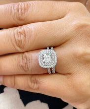 Load image into Gallery viewer, Cushion Cut And Round Cut Sides Diamond Engagement Ring And Band Double Halo Bridal Wedding Set IGI Certified 14k Solid White Gold 1.85ctw

