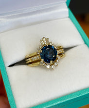 Load image into Gallery viewer, Round Cut Natural Blue Sapphire And Natural Round And Baguettes Cut Sides Diamonds Engagement Ring 14k Solid Yellow Gold Wedding Ring 2.00ct
