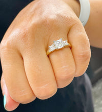 Load image into Gallery viewer, Princess Cut Engagement Ring IGI Certified Set In 14k Solid Yellow Gold Wedding Bridal Ring Three Stone Style Bridal Ring Prong Set 2.20ctw
