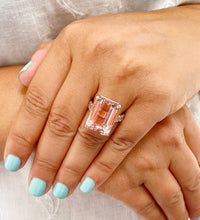 Load image into Gallery viewer, Emerald Cut Pink Morganite And Cvd Emerald Cut Sides Diamond Engagement Ring Bridal Wedding Ring Right Hand Ring 14k Solid Rose Gold 13.50ct
