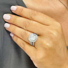 Load image into Gallery viewer, Cushion Cut Moissanite and Round Cut Engagement Ring And Two Matching Bands Bezel Set 14k Solid And Heavy White Solid Gold Three Piece 4.00
